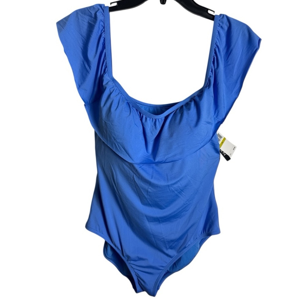 NWT Jantzen Off the Shoulder Cornflower Blue One Piece Bathing Suit Size 14
